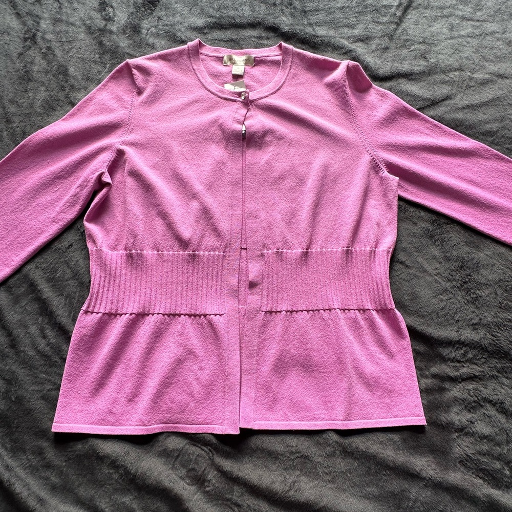 Bill Burns Pink open front fitted cardigan 3/4 sleeve top Button crystal Size M